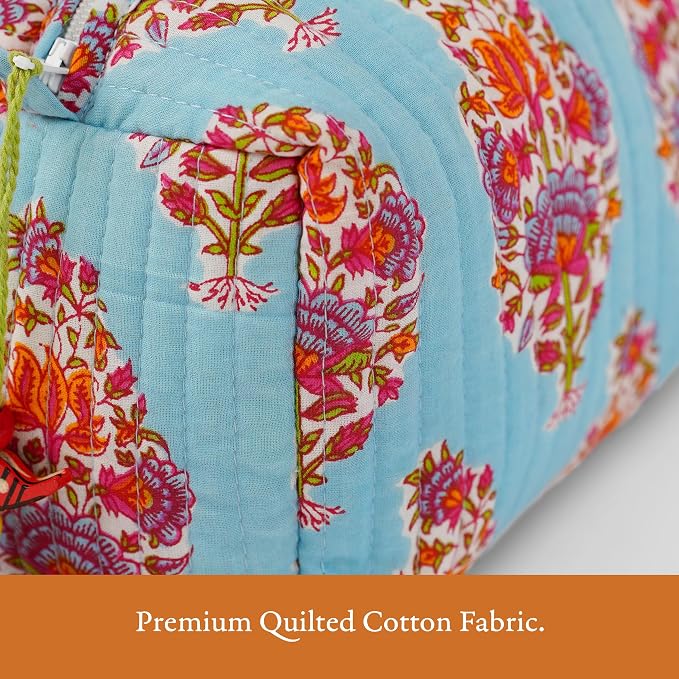 Saffron Marigold Quilted Makeup Bag Set of 3, Hand Block Printed Cotton Cosmetic Bags for Women, Waterproof Lined Travel Toiletry Bag, Coquette Aesthetic, Handmade Gift, Kashmir - Image 6