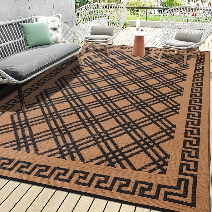 Outdoor Rugs, Outdoor Plastic Straw Rug, Reversible Waterproof Carpet for Camping, Poolside, Garden, BBQ Area, Gazebo Flooring, RV Park & Beach, Classical Style, 5x8 by Unknown