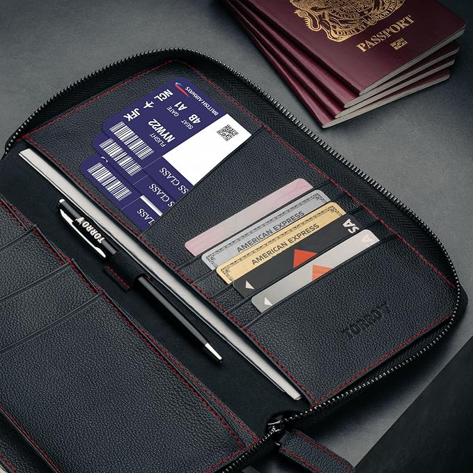 TORRO Premium Leather Family Travel Wallet, RFID Blocking Travel Organizer, Family Passport Holder for 4 Passports, Travel Documents and Cards (Black) - Image 4
