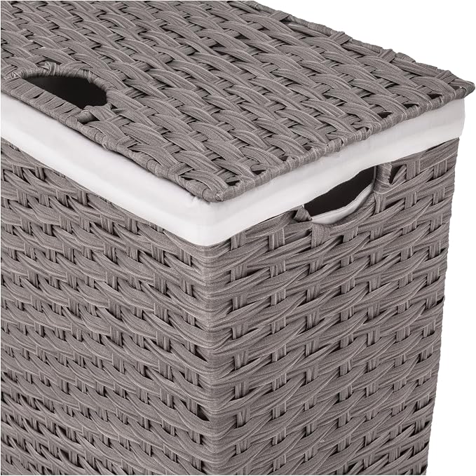 Seville Classics Premium Handwoven Portable Laundry Bin Basket with Carrying Handles, Household Storage for Clothes, Linens, Sheets, Gray, Rectangular Hamper - Image 5