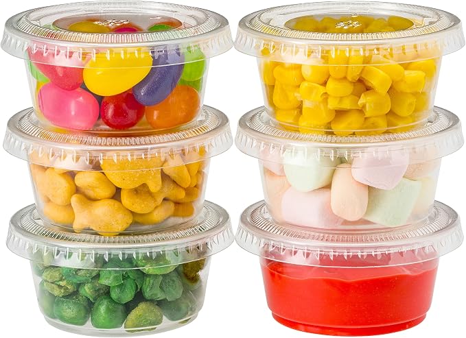 DuraHome Plastic Portion Cups with Lids 2 oz. Pack of 150 Leakproof Jello Shot Cup Mini Containers for Salad Dressing Sauce Condiment Snack Souffle and Salsa, Disposable - Image 3