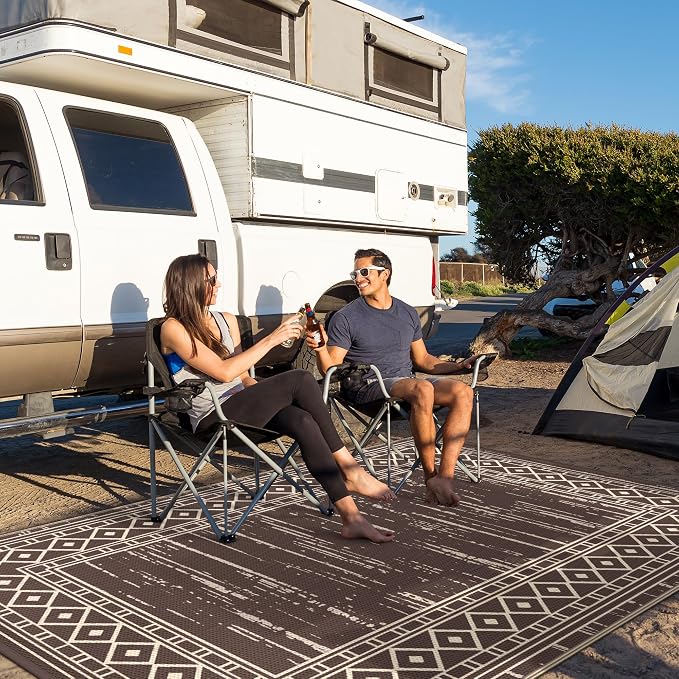 GENIMO Outdoor Rug, Waterproof Plastic Rugs for Patio, 6'x9' Mottledbrown | Outside Larger Modern Carpet Mat for Porch Decor, Deck, Balcony, Camping, RV, Backyard, Picnic, Beach, Reversible - Image 3