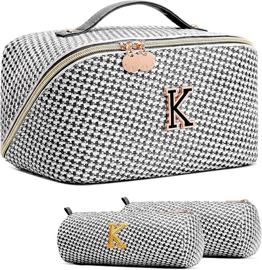 Personalized Gift Travel Makeup Bag: Initial Makeup Organizer Bag for Women | 3-in-1 Custom Make up Bag Set - Vegan Leather Travel Cosmetic Bag - Luxury Gift for Women – Birthday, Anniversary, Graduation by Unknown