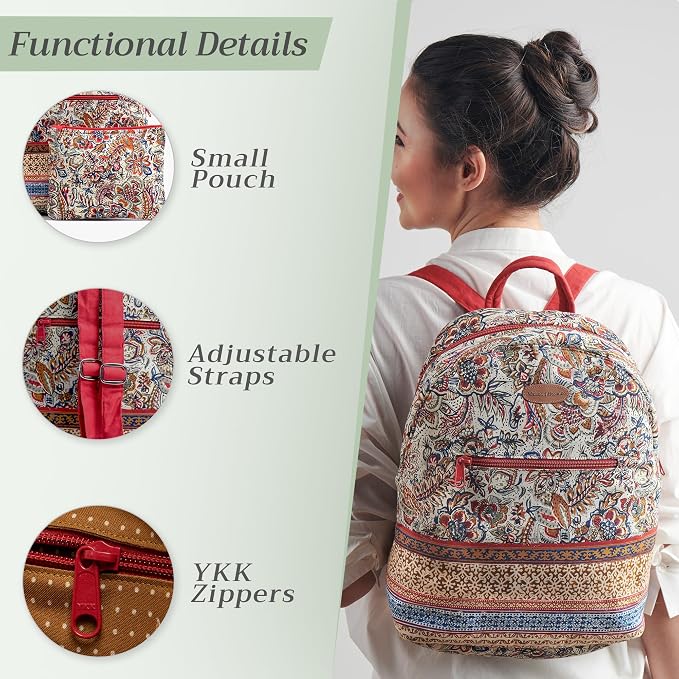 Maison d' Hermine Backpack for Women Men Cotton Shoulder Multipurpose Rucksack with Small Pouch Lightweight Multi Pocket Bag for Travel Work Beach Perfect for Spring Summer (Jaipur) - Image 4