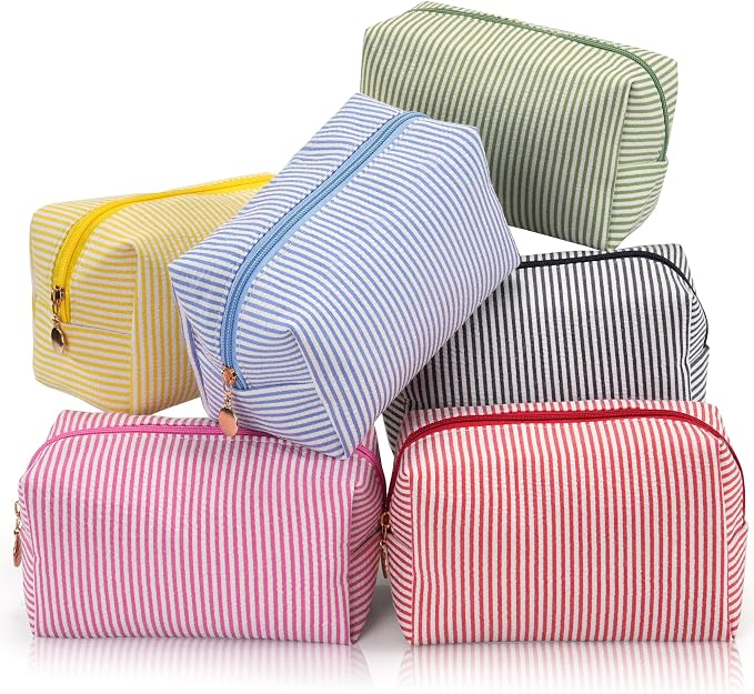 Makeup Bag Set for Women, 6PCS Travel Cosmetic Bags Pencil Case, Striped Seersucker Toiletry Organizer Pouches, Cute Makeup Pouch for Purse, Accessories and Gifts, Colorful by Unknown