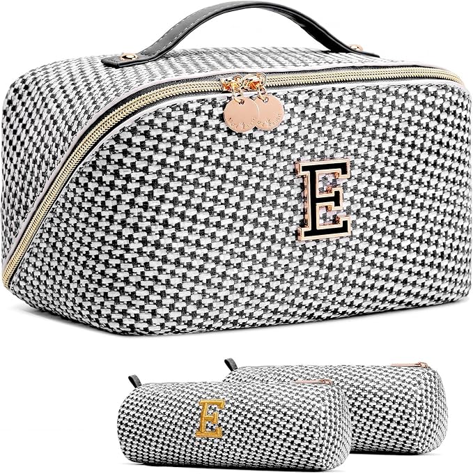 Personalized Gift Travel Makeup Bag: Initial Makeup Organizer Bag for Women | 3-in-1 Custom Make up Bag Set - Vegan Leather Travel Cosmetic Bag - Luxury Gift for Women – Birthday, Anniversary, Graduation by Unknown