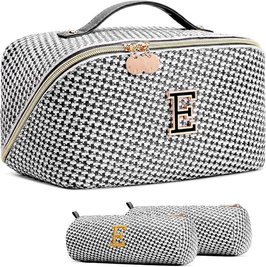 Personalized Gift Travel Makeup Bag: Initial Makeup Organizer Bag for Women | 3-in-1 Custom Make up Bag Set - Vegan Leather Travel Cosmetic Bag - Luxury Gift for Women – Birthday, Anniversary, Graduation by Unknown