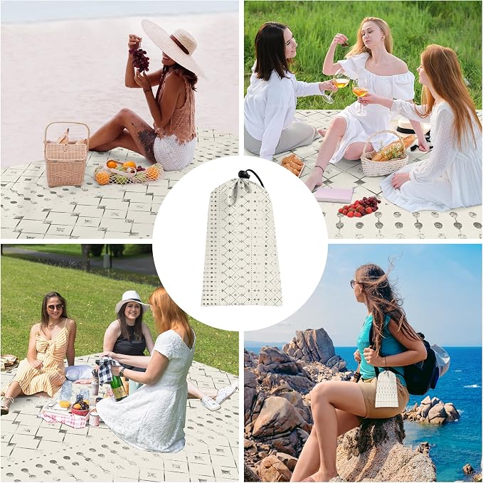 Beach Blanket Waterproof Sandproof, 10'X 9' Extra Large Oversized Beach Mat for 2-8 Adult, Quick Drying Lightweight Washable Polyester Picnic Blankets for Outdoor, Travel, Camping, Hiking-Moroccan - Image 5