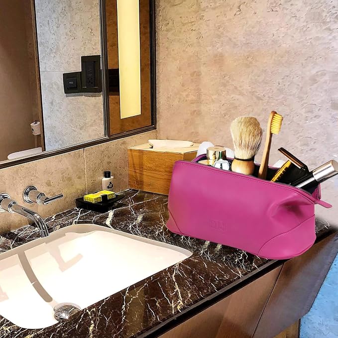 HLC Leather Toiletry Bag for Men Best Gift Premium Genuine Dopp Kit Shaving Kit Organizer Travel Kit Pouch Bag 10 inch Size (Pink) - Image 9