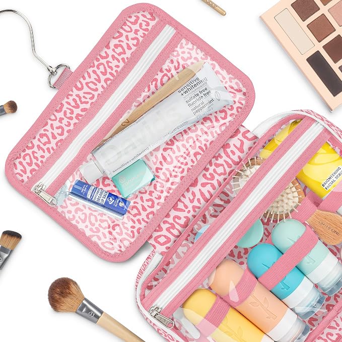 Eco Sun Hanging Travel Toiletry Bag — Designed in Hawaii — Water-resistant Travel Organizer for Bathroom Accessories (Pink Leopard) - Image 2