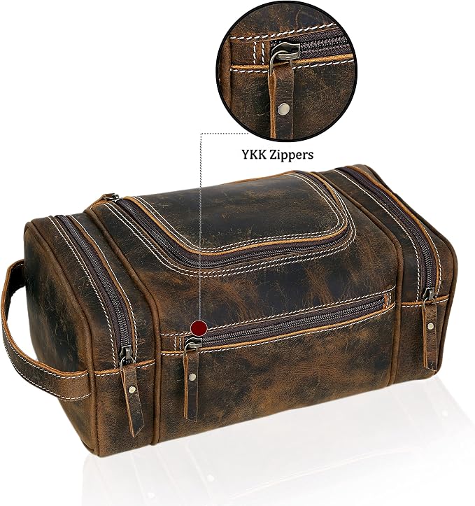 VC VINTAGE COUTURE Leather Toiletry Bag for Men Extra Large Leather Men's Toiletry Bag for Traveling Real Leather Dopp Kit for Men Leather Shaving Bag for Travel - Image 8