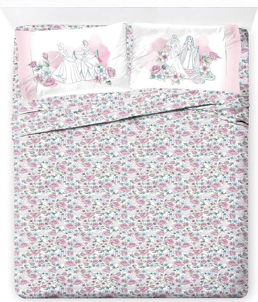 Jay Franco Kids Sheet Set with Fitted, Flat Sheets & Pillow Cover - Ultra-Soft Bedding with Pillowcase for Room Decor, Pink - Disney Princess, 4 Piece King by JayFranco