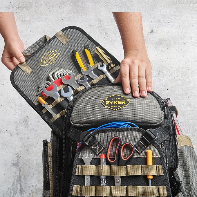 Ryker Tool Backpack Heavy Duty Organizer. Contractor & Electrician Tool Bag | 26-Pocket Foldable & Portable Heavy Duty Tool Bag Organizer stand. HVAC Technician Plumber & Electrician Tools Organizer - Image 2