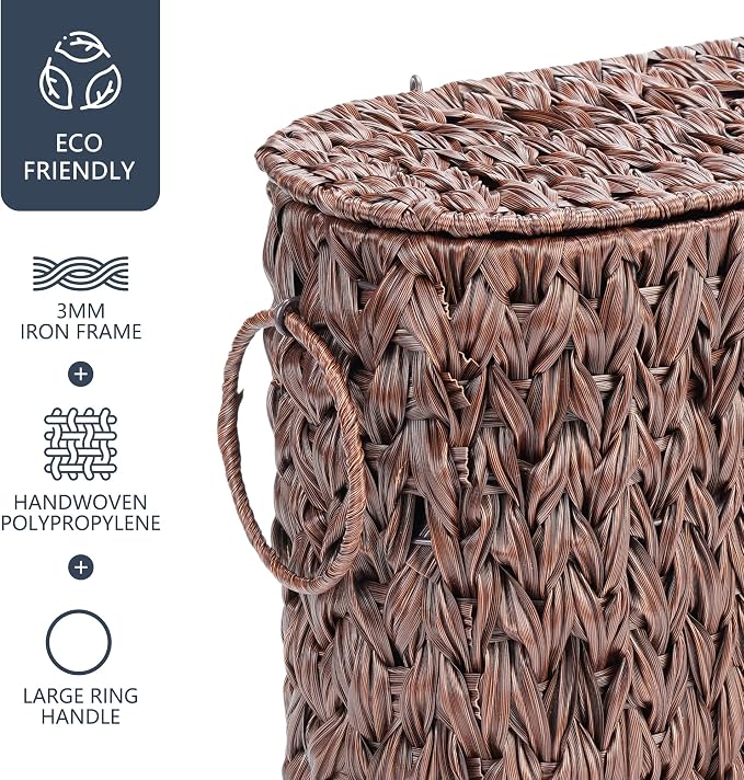 Coeusy Toilet Paper Basket with Lid, Wicker Basket for Bathroom Organizers and Storage, Holds Up to 6 Mega Rolls, Decorative Hand-Woven Rattan Bathroom Decor Accessories, Brown - Image 4