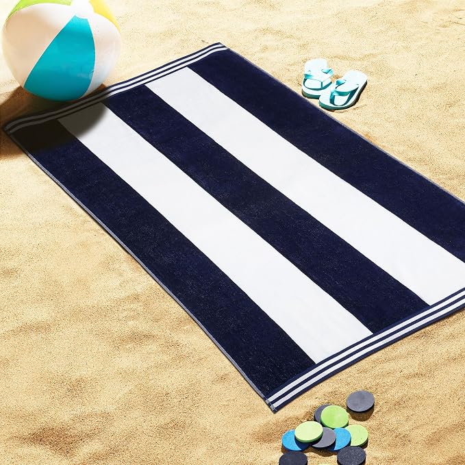 Superior Cotton Nautical Stripe Beach Towels, Colorful Towels for Adult, Kid, Pool, Swimming, Sand, Travel, Large Oversized, Absorbent, Fast Drying, Bath Basics, Cabana Collection, 1 Piece, Blue - Image 4