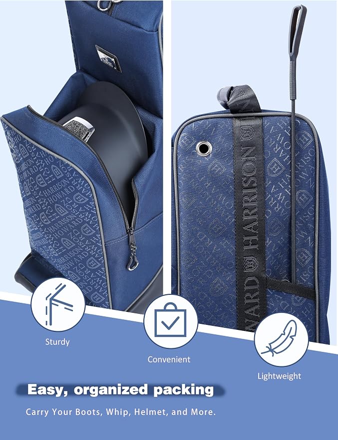 Harrison Howard Tall Boot Bag Equestrian Boot Travel Bag for Storing Helmet, Horse Whip Accessories Boot Storage Bag Navy - Image 6