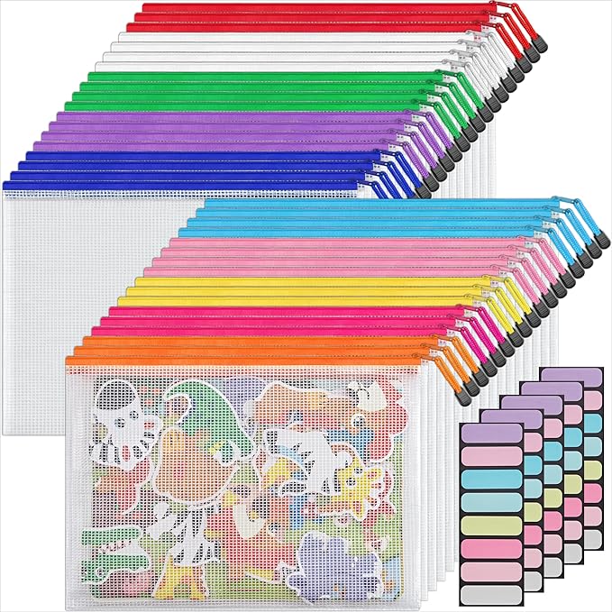 JARLINK A4 Letter Size 36 Pack 10 Colors Zipper Mesh Document Pouch, Mesh Bags for Board Games & Puzzles, Waterproof Document Zipper Pouches for Office School Supplies, Toys, Cosmetics Travel Storage by JARLINK