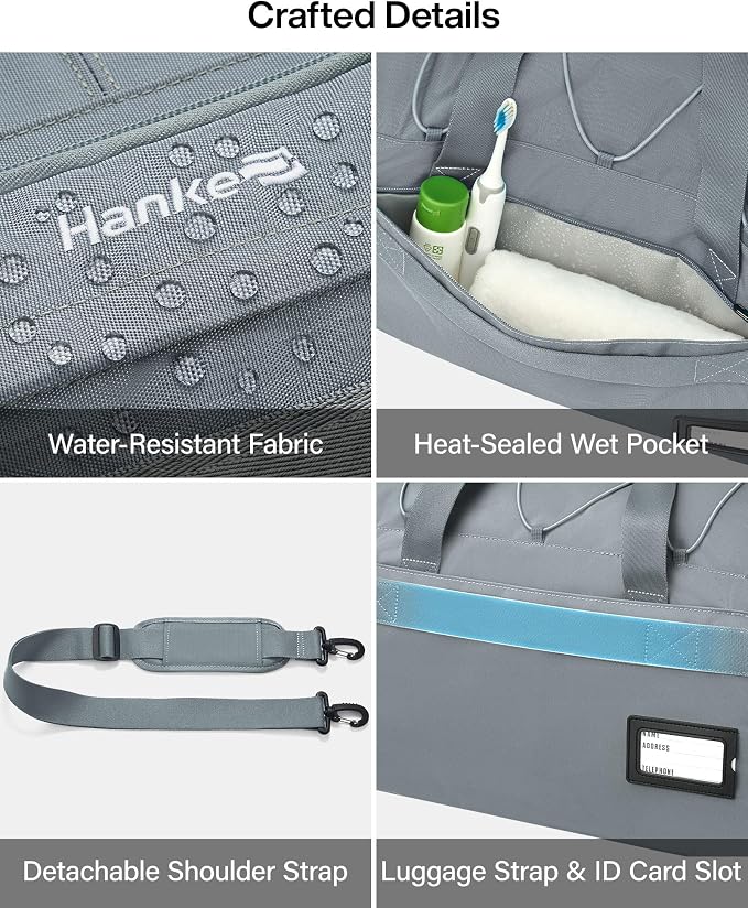 Hanke Duffle Bag for Travel, Dual Expandable 45L-55L Carry On Duffel, 3 In 1 Weekender Tote, Water Resistant Overnight Bag with 15.6" Compartment for Men Women, Grey - Image 6