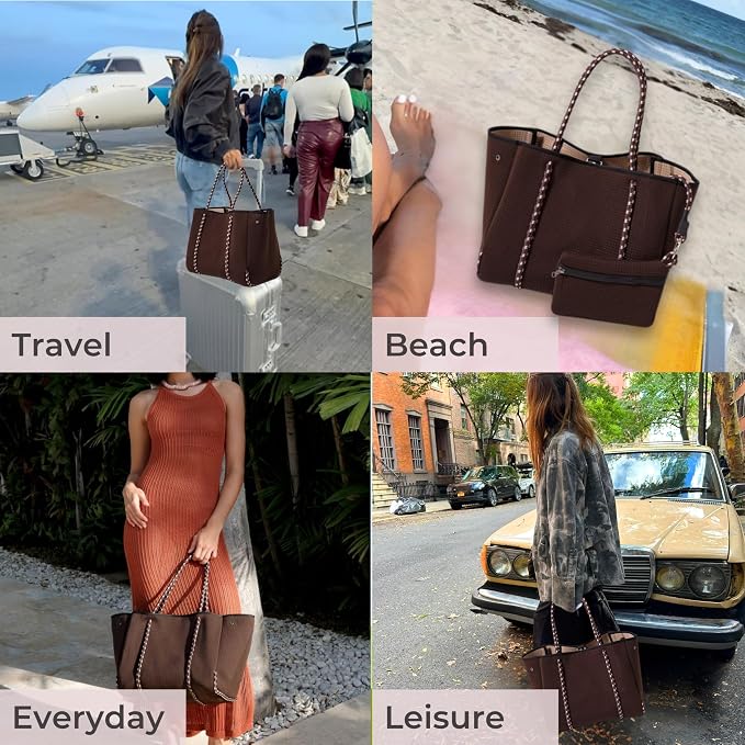 POPUPS Large Neoprene Tote Bag for Women - Everyday Designer Handbag for Travel Work and Beach with Pockets and Zipper Pouch - Image 2