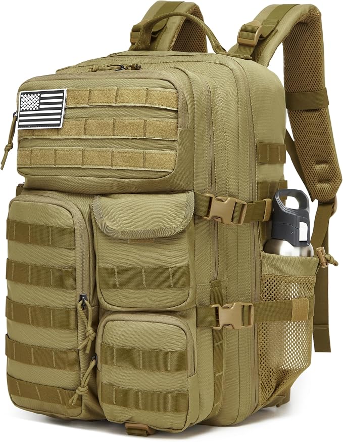 Wotony Tactical Backpack - Military waterproof backpack with multiple pockets and tactical gear for the outdoors (khaki, 45L) - Image 2