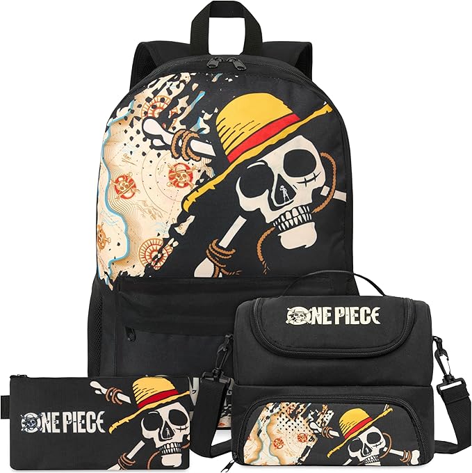 Get Trend One Piece Boys Backpack, Lunch Bag & Pencil Case, 3 Piece Set | 18in Bookbag, Adjustable Padded Straps, Lightweight Insulated Lunch Bag, Pencil Pouch, School Supplies, Anime Gifts for Boys by GetTrend