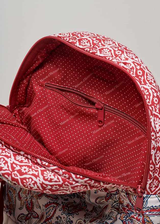 Maison d' Hermine Backpack for Women Men Cotton Shoulder Multipurpose Rucksack with Small Pouch Lightweight Multi Pocket Bag for Travel Work Beach Perfect for Spring Summer (Kerala - Red) - Image 7