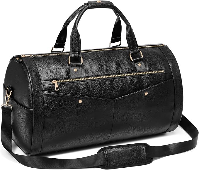 Garment Bag for Travel, Convertible Suit Garment Bag for Men, Stylish Carry On Garment Bag with Shoulder Strap, 2 in 1 Foldable PU Leather Garment Duffle Bag Suit Travel Bag for Men, Black by STHMEOOHT