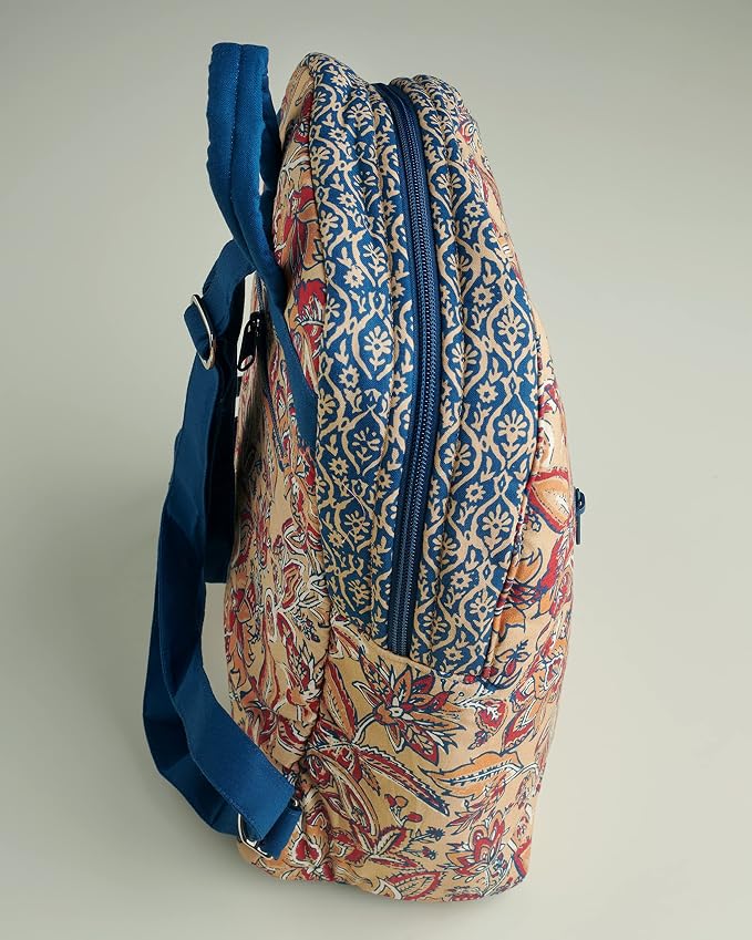 Maison d' Hermine Backpack for Women Men Cotton Shoulder Multipurpose Rucksack with Small Pouch Lightweight Multi Pocket Bag for Travel Work Beach Perfect for Spring Summer (Kerala - Blue) - Image 9