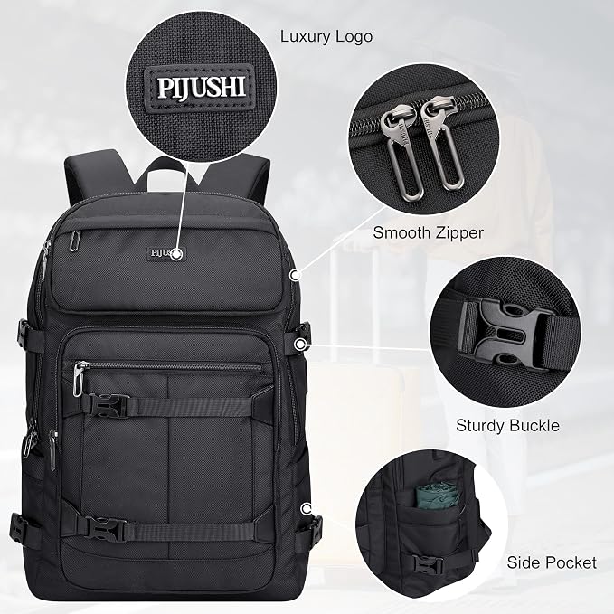 PIJUSHI Casual Travel Backpack for Women with 16" Padded Laptop Compartment | Carry On Luggage with USB Charging Port, 1680D Water-Resistant Nylon, Airline Approved, For Daily, Hiking - Image 8