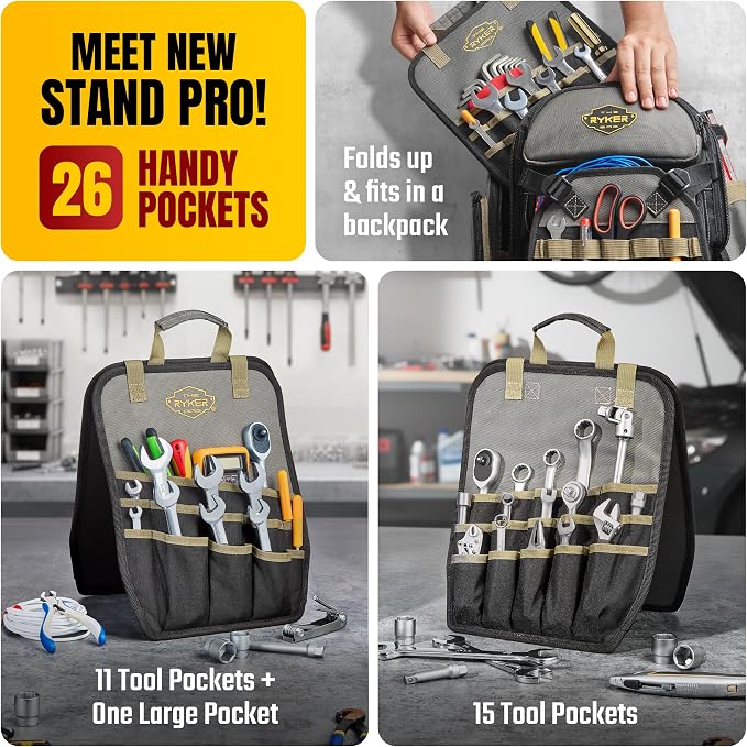 Ryker Tool Backpack Heavy Duty Organizer. Contractor & Electrician Tool Bag | 26-Pocket Foldable & Portable Heavy Duty Tool Bag Organizer stand. HVAC Technician Plumber & Electrician Tools Organizer - Image 3
