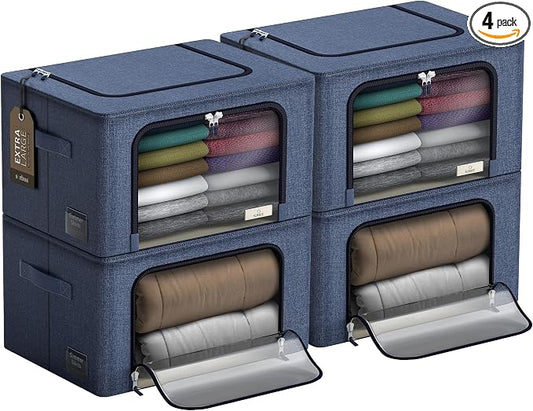 Sorbus Jumbo Storage Bins with Metal Frame - Oxford Fabric Storage Containers with Large Clear Window & Carry Handles - Stackable & Foldable Clothes Organizer Bags for Bedding Linen, Clothing & More by Sorbus