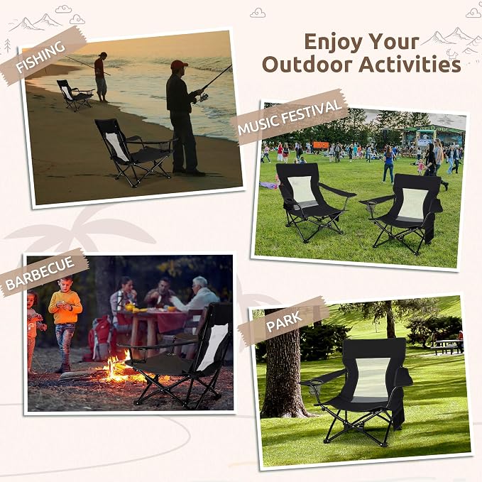 HaSteeL Folding Beach Chair Set of 3, Foldable Black Camping Chairs & Grey Table for Outside, Low Beach Chair Portable for Adults Fishing, Picnic, Outdoor BBQ, Cup Holder & Storage Bag - Image 8