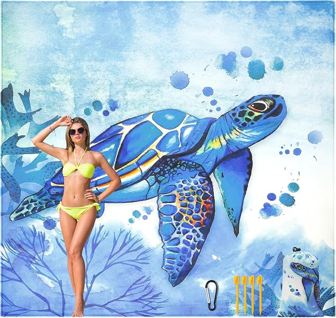 HIHOHO Beach Blanket Waterproof Sandproof Beach Mat for 1-8 Adults Quick Drying Durable Outdoor Picnic Mat for Beach Festival Travel Camping Hiking (BL-Seaturtle, 120"×108"(8 Person)) by HIHOHO