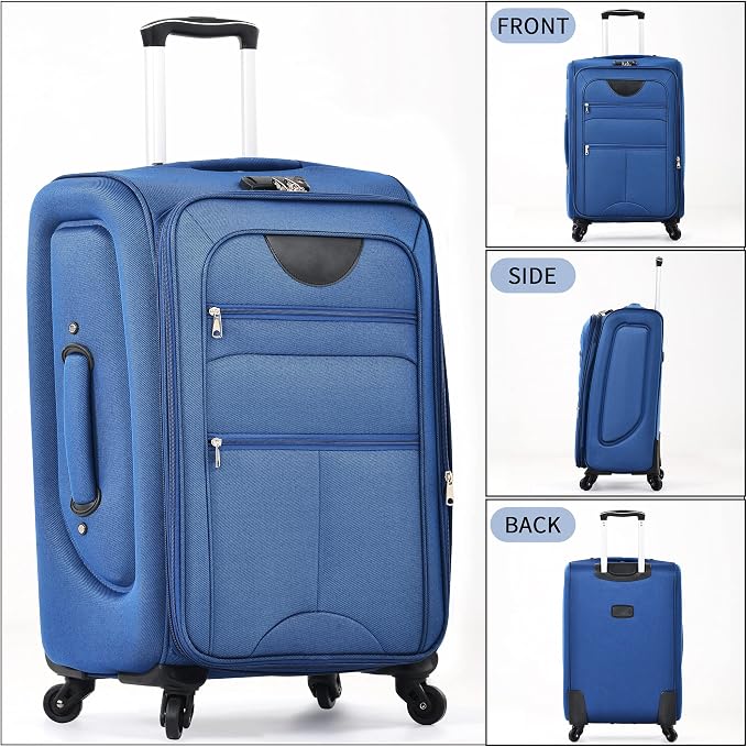 Merax Softside Luggage Set Lightweight 3 Piece Suitcase with Duffel Bag | Expandable Upright Travel Spinner Luggage 22" 26" 30",Navy Blue - Image 8