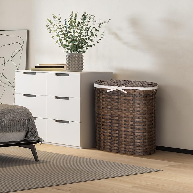 Seville Classics Premium Handwoven Portable Laundry Bin Basket with Carrying Handles, Household Storage for Clothes, Linens, Sheets, Mocha Brown, Oval Hamper - Image 3
