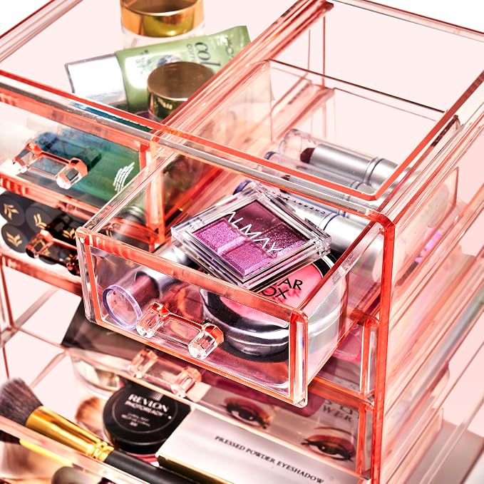 Sorbus Acrylic Makeup Organizer Set, 7-Drawer Vanity & Countertop Cosmetic Storage with Small & Wide Drawers, Pink Makeup Storage for Brushes, Lipsticks, Jewelry – Holiday Gift for Women & Teens - Image 5