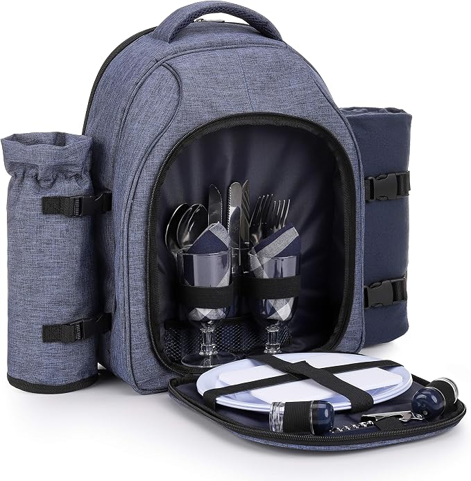 Apollo Walker Picnic Backpack Bag for 2 Person with Cooler Compartment, Detachable Bottle/Wine Holder, Fleece Blanket, Plates and Cutlery Set (2 Person, Navy) - Image 6