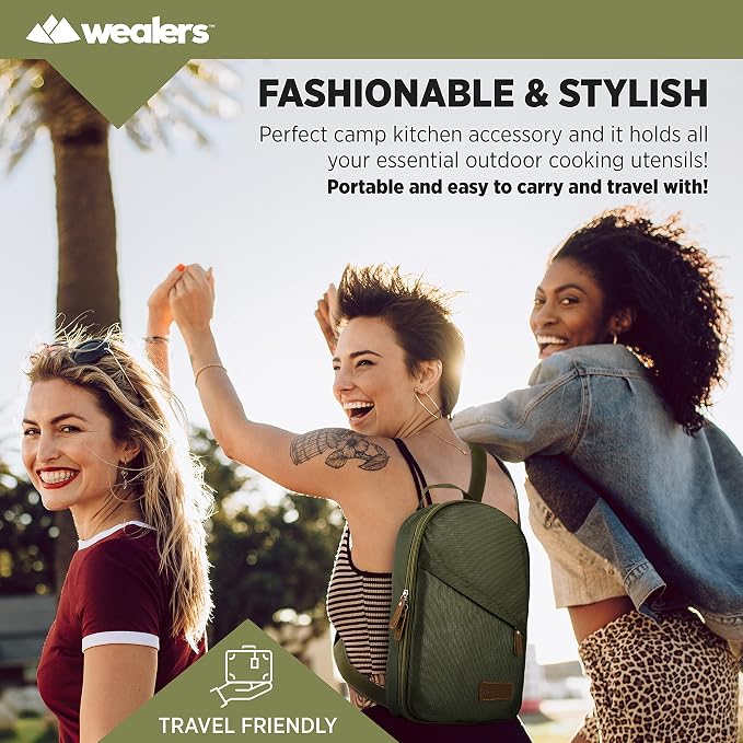 Wealers Camp Kitchen Cooking Utensil Set Travel Organizer Grill Accessories Portable Compact Gear for Backpacking BBQ Camping Hiking Travel Cookware Kit Water Resistant Case - Image 5