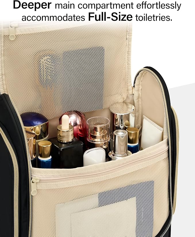 Hanke Hanging Travel Toiletry Bag for Men and Women, Water-Resistant Toiletries Bag Makeup Organizer with Hook, Cosmetic Bag for Bathroom & Travel Essentials Accessories, Black - Image 4