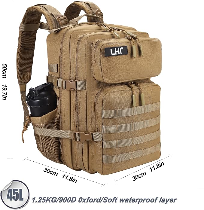 LHI Military Tactical Backpack for Men and Women 45L Army 3 Days Assault Pack Bag Large Rucksack with Molle System - Image 3