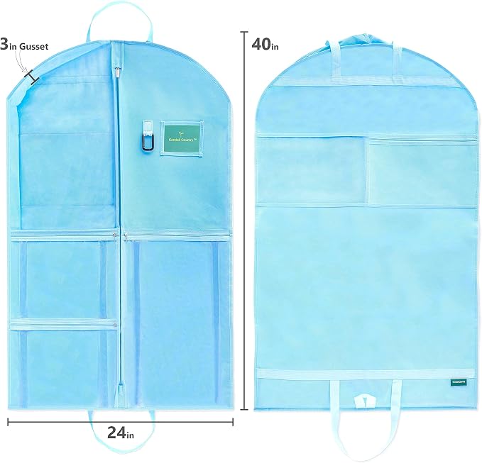 Waterproof Hanging Garment Bag 40 inch Clothes Bag with Gusset, 5 Pockets & Side Zip for Dance Costumes, Sports, Skating, Theatre, Beauty Pageants, Cheer & More by Kendall Country, Sky Blue - Image 5