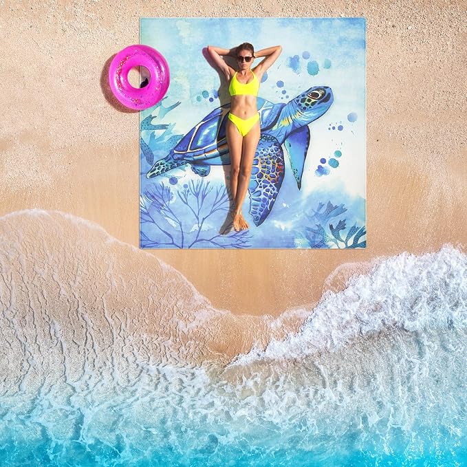 HIHOHO Beach Blanket Waterproof Sandproof Beach Mat 79”x 108” for 1-8 Adults Quick Drying Durable Outdoor Picnic Mat for Beach Festival Travel Camping Hiking (Seaturtle-Medium, 79"×108"(6 Person)) - Image 6