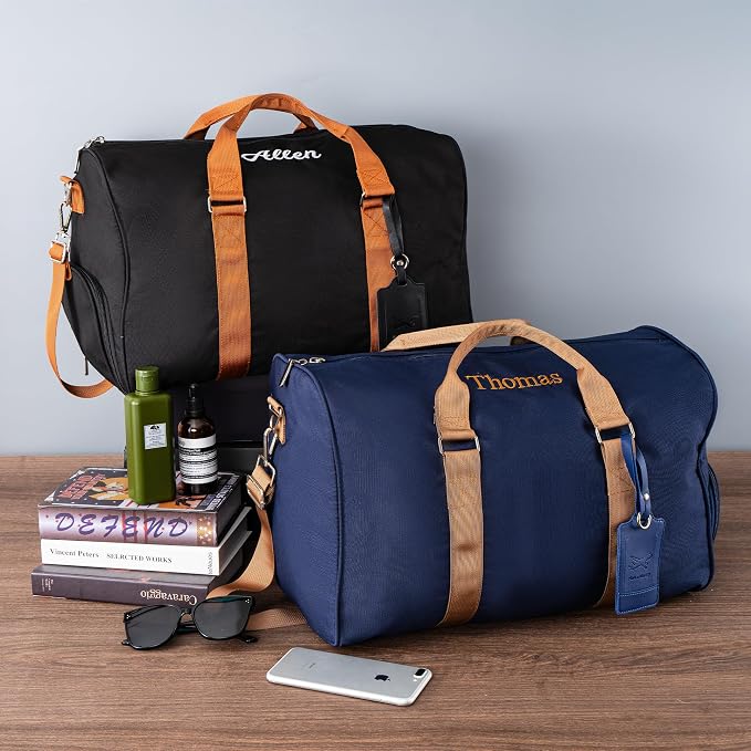 Duffle Bag for Men Boys Personalized Weekender Overnight Bag with Embroidered Name - Vintage Canvas Travel Duffle Bag for Men - Custom Gifts for Groomsmen Father (Navy Blue) - Image 6