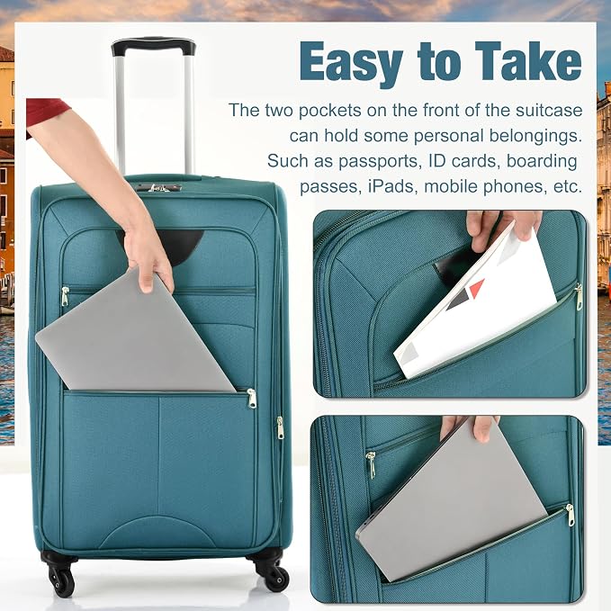 Merax 5 Piece Luggage Set,Expandable Softside Suitcase Set.Green | Carry-On Luggage Included,Durable and Lightweight Travel Suitcase Set with Spinner Wheels and TSA Lock.22"/26"/30" - Image 4