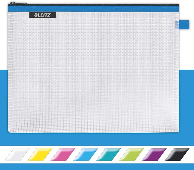 Leitz Wow Travel Pouch, Water Resistant, Translucent, Ideal for Visible Storage and Organisation, Large (A4) - Blue by Leitz