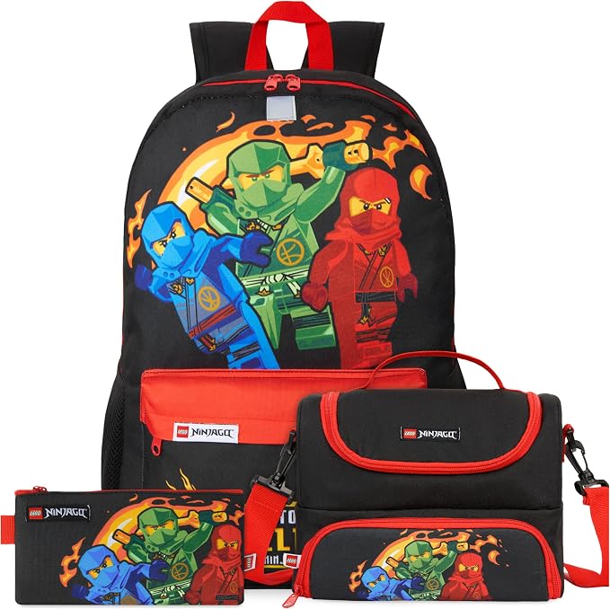 Get Trend Lego Ninjago Boys Backpack, Lunch Bag & Pencil Case, 3 Piece Set | 18 inch Bookbag, Adjustable Padded Straps, Lightweight Insulated Lunch Bag, Pencil Pouch, School Supplies, Gifts for Boys by GetTrend