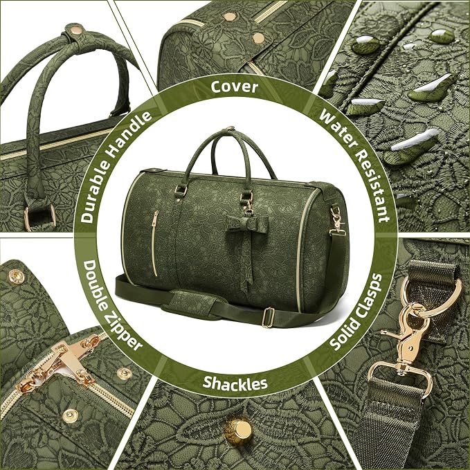 Garment Duffle Bag for Travel, 2-in-1 Foldable Carry On Garment Bag with Shoe Compartment & Toiletry Pocket, Convertible Weekender Bags for Women Business Travel, Vacation, Party, Deep Green - Image 5