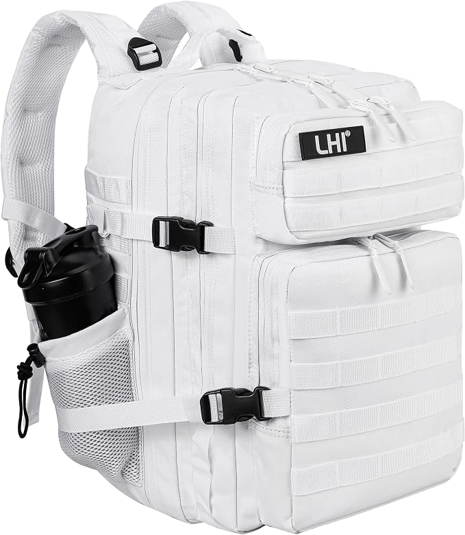 LHI Military Tactical Backpack for Men and Women 45L Army 3 Days Assault Pack Bag Large Rucksack with Molle System - White by LHI