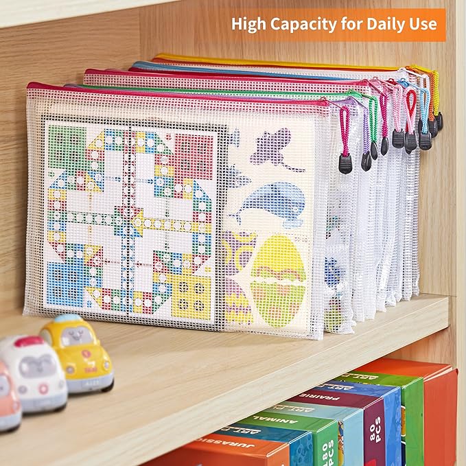 JARLINK A4 Letter Size 36 Pack 10 Colors Zipper Mesh Document Pouch, Mesh Bags for Board Games & Puzzles, Waterproof Document Zipper Pouches for Office School Supplies, Toys, Cosmetics Travel Storage - Image 3