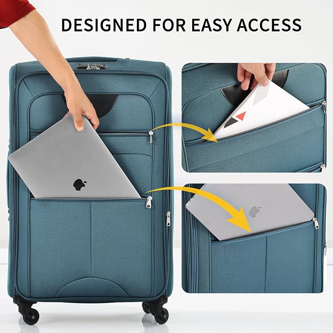 Merax Softside Luggage Set Softshell Lightweight 3 Piece Spinner Suitcase | Travel Suitase with TSA Lock Spinner Wheels Lightweight Upright Luggage,New Green - Image 8